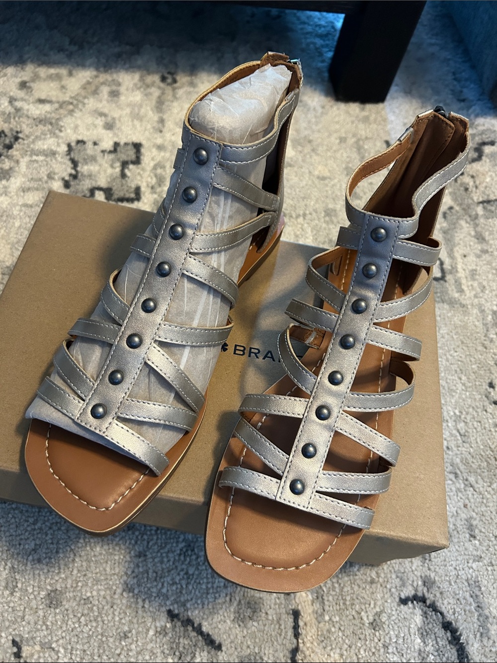 Lucky Brand Silver Strappy Studded Gladiator Sandals